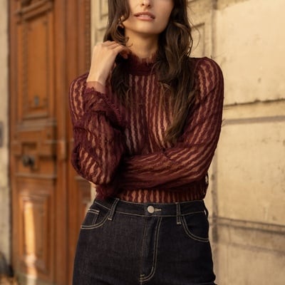 Veil lace high neck top