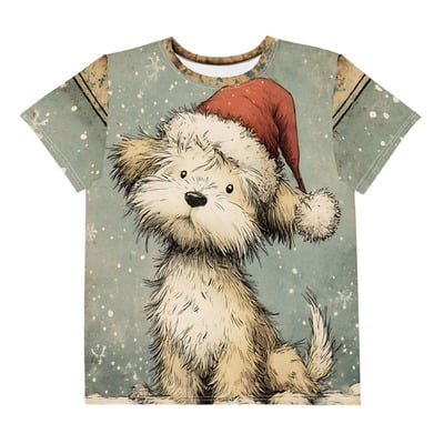 Merry christmas pup youth crew neck t-shirt