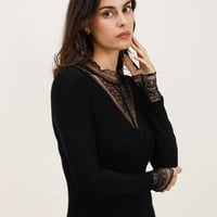 Lace V Neck Top - Thumbnail 1