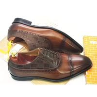 Top-layer calfskin three-joint men's business leather shoes brogue handmade Oxford shoes 2 colors - Thumbnail 2