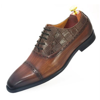 Top-layer calfskin three-joint men's business leather shoes brogue handmade Oxford shoes 2 colors - Thumbnail 1