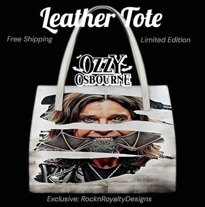 Ozzy Osbourne Leather Tote Bag, Bat Biting Rock Icon Shoulder Bag, Limited Edition Heavy Metal Gift, RnRdesign Exclusive , Free Ship