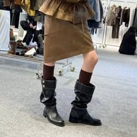 French retro pleated high boots for women - Thumbnail 5