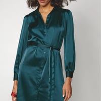 Satin Button Front Dress - FINAL SALE - Thumbnail 2