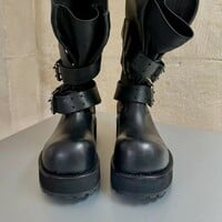 Retro belt buckle drawstring oversized height-increasing motorcycle boots - Thumbnail 1