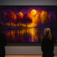 Vibrant Moonrise Over Colorful Trees Abstract Nature Art - Thumbnail 1