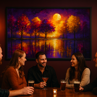 Vibrant Moonrise Over Colorful Trees Abstract Nature Art - Thumbnail 2