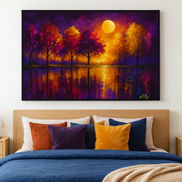 Vibrant Moonrise Over Colorful Trees Abstract Nature Art - Thumbnail 3