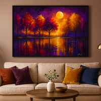 Vibrant Moonrise Over Colorful Trees Abstract Nature Art - Thumbnail 4