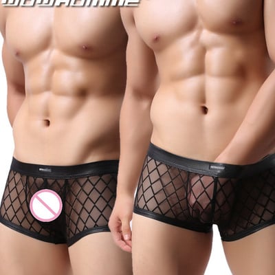 2pk men's sexy underwear lingerie rhombus mesh sheer boxer briefs underpants wh53