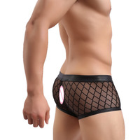2PK Men's sexy underwear lingerie rhombus mesh sheer boxer briefs underpants WH53 - Thumbnail 2