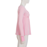 U-shaped half-open collar striped chic high-waisted A-line long-sleeved babydoll T-shirt - Thumbnail 3