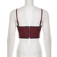 Sexy PU leather V-neck tank top with lace trim and asymmetrical cinched waist. - Thumbnail 1