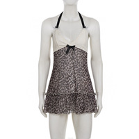 V-neck leopard print mesh camisole with lace trim, A-line loose halter neck tie vest - Thumbnail 1