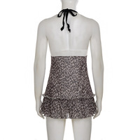 V-neck leopard print mesh camisole with lace trim, A-line loose halter neck tie vest - Thumbnail 3