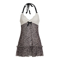 V-neck leopard print mesh camisole with lace trim, A-line loose halter neck tie vest - Thumbnail 4