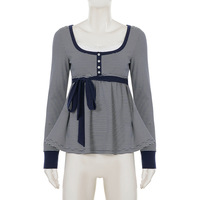 Lace-trimmed striped babydoll top - Thumbnail 7