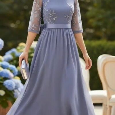 Simple a line chiffon appliques tea-length mother of bride/groom dress evening formal gowns 