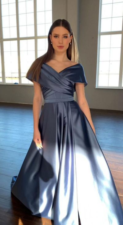 Simple Blue Mother of Bride/ Groom Dress Evening Prom Dress