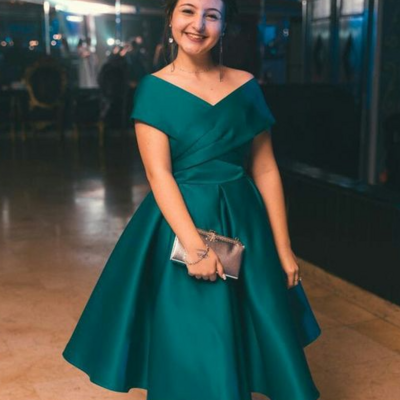 Tea-length green mother of bride/ groom dress evening dress - Thumbnail 1