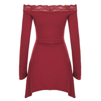 Lace off-the-shoulder cutout A-line sexy mini skirt - Thumbnail 1