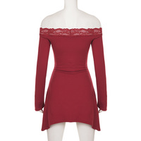 Lace off-the-shoulder cutout A-line sexy mini skirt - Thumbnail 2