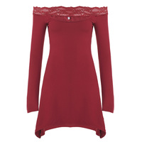 Lace off-the-shoulder cutout A-line sexy mini skirt - Thumbnail 5