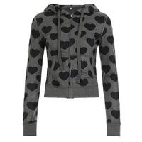 Retro heart print distressed V-neck hooded sweatshirt - Thumbnail 1