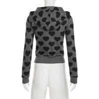 Retro heart print distressed V-neck hooded sweatshirt - Thumbnail 2