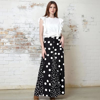 Retro polka dot patchwork elegant a-line maxi skirt