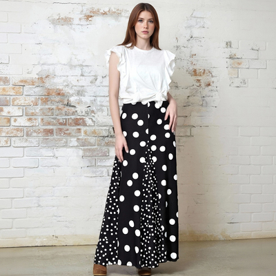 Retro polka dot patchwork elegant A-line maxi skirt