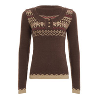 Retro color-blocked knit crew neck sweater with buttons - Thumbnail 1