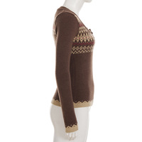 Retro color-blocked knit crew neck sweater with buttons - Thumbnail 5