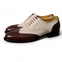 Crafted Leather Men’s Classic Brown White Leather Formal Oxford Wingtip Lace up Dress Shoes - Thumbnail 2