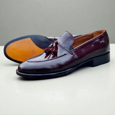 Crafted leather men’s handmade classic burgundy leather tassel loafers dress shoes