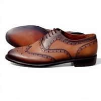 Crafted Leather Men’s Classic Brown Leather Formal Oxford Wingtip Lace up Dress Shoes - Thumbnail 1