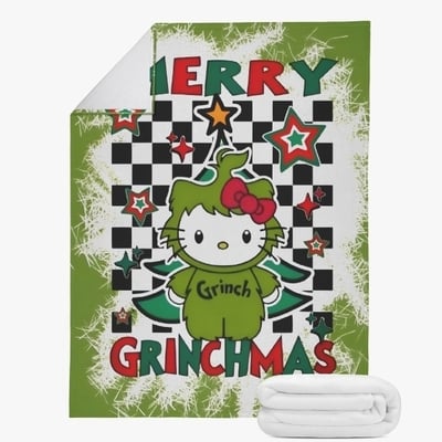 Ms. kitty grinchmas blanket | merry grinch checkered christmas fleece | 60x80 king throw