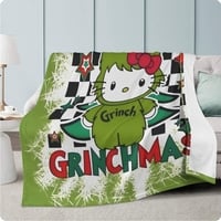 Ms. Kitty Grinchmas Blanket | Merry Grinch Checkered Christmas Fleece | 60x80 King Throw - Thumbnail 1