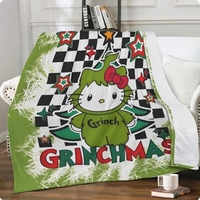 Ms. Kitty Grinchmas Blanket | Merry Grinch Checkered Christmas Fleece | 60x80 King Throw - Thumbnail 2