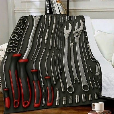 Mechanic's tool set fleece blanket | 60x80 king throw | garage tool print throw | automotive enthusiasts 