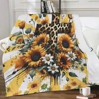 Vibrant Floral Cross Throw Blanket | 60x80 King Throw | Yellow Sunflower and Cheetah Print Faith Decor | Inspirational - Thumbnail 2