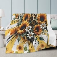 Vibrant Floral Cross Throw Blanket | 60x80 King Throw | Yellow Sunflower and Cheetah Print Faith Decor | Inspirational - Thumbnail 3
