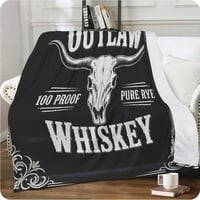 Outlaw Whiskey Longhorn Skull Blanket | Vintage Bar Sign Throw | Western Cow Skull | 60x80 Fleece Blanket - Thumbnail 2