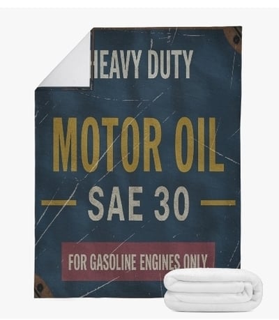 ​Vintage Garage Sign Blanket | Industrial Motor Oil Throw for Man Cave ​| Retro Oil Can Art Blanket | Mechanic 60x80
