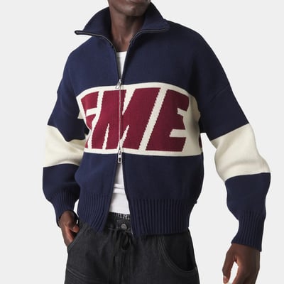 Retro spliced navy zipper knit