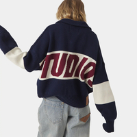 RETRO SPLICED NAVY ZIPPER KNIT - Thumbnail 4