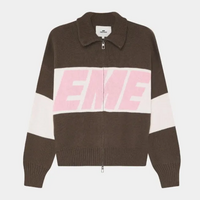 RETRO SPLICED BROWN ZIPPER KNIT - Thumbnail 1