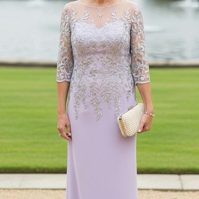 Light purple sheath lace appliques mother of bride/groom dress evening formal gowns 