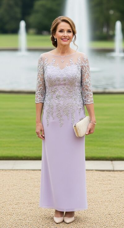 Light Purple Sheath Lace Appliques Mother of Bride/Groom Dress Evening Formal Gowns 