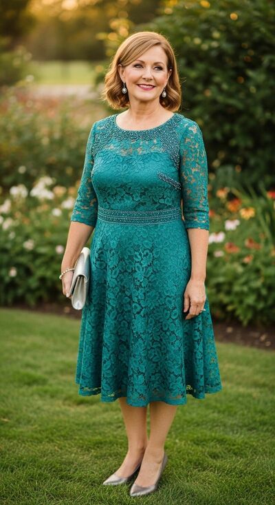 Plus Size A Line Lace Beaded Crystals Tea-lnegth Mother of Bride/Groom Dress Evening Formal Gowns 